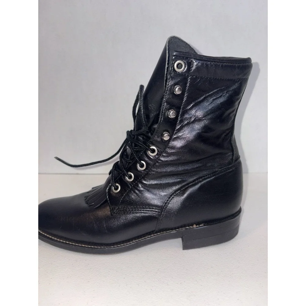 Vintage Justin Heritage Lacer Boots Women 6 B Black Kiddie With Box Rare - Picture 4 of 13